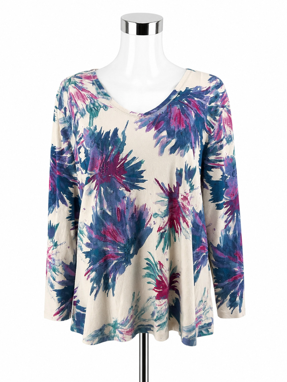 Chico's Weekends Beaded Floral Print Cotton Modal Top Size XL (3)